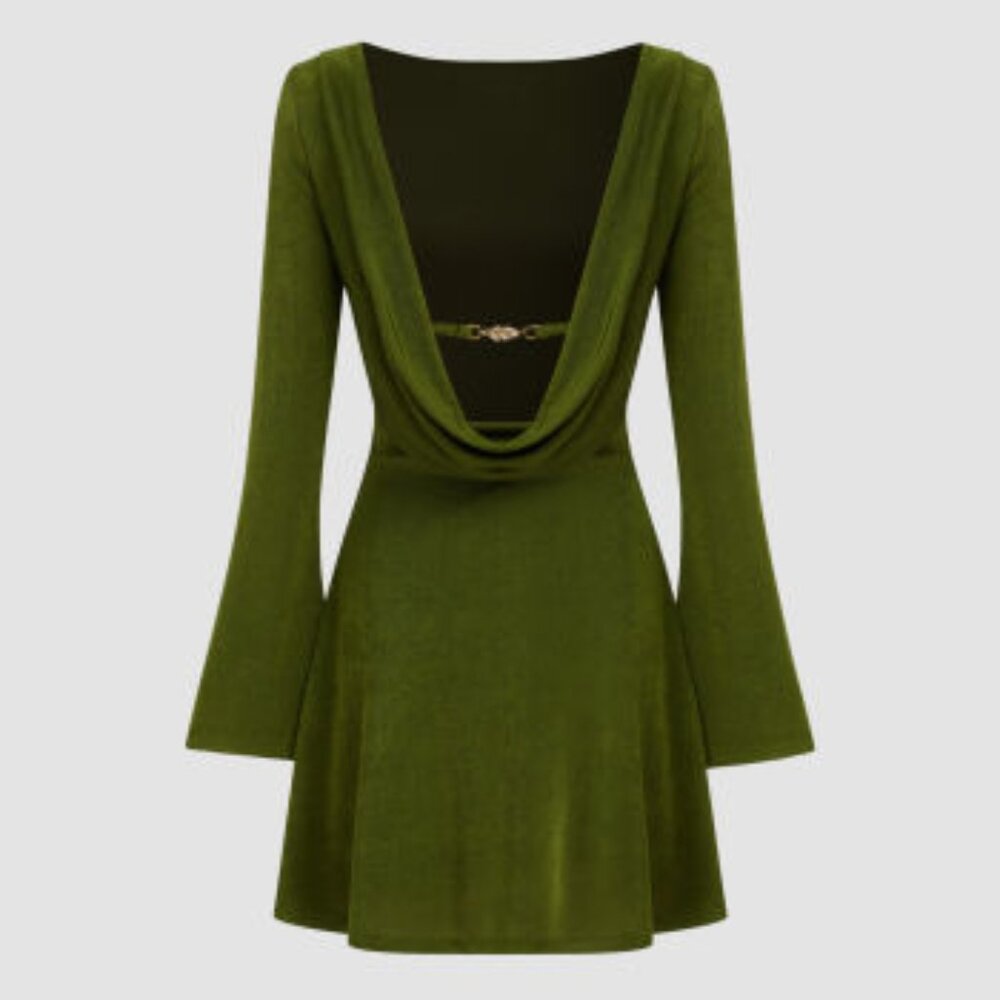 Cider Boat Neck Solid Backless Mini Dress